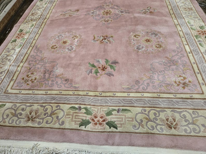 Peking Pattern Vintage Chinese Peking Rug, 8x11, Hand Knotted Wool, Pink & Beige - Etsy