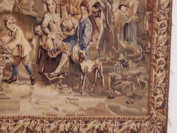 French tapestry wall hanging Aubusson flat wove rug Savanery rug Flemish carpet wool Aubusson rug European tapestry English tapestry 4.7x4.8