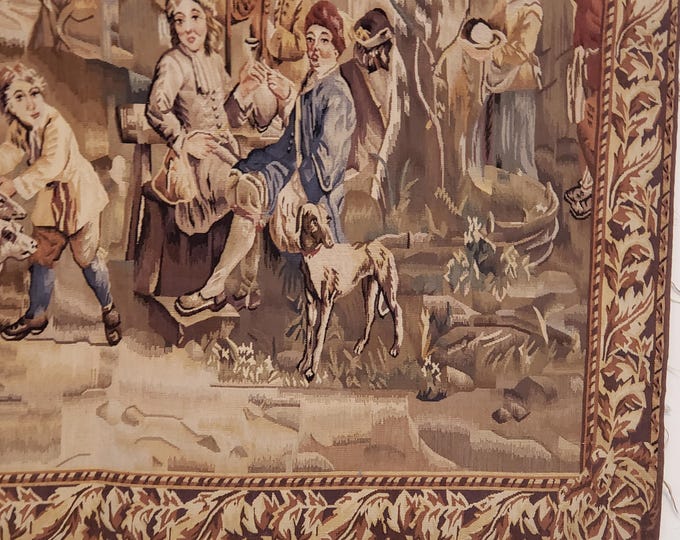 French tapestry wall hanging Aubusson flat wove rug Savanery rug Flemish carpet wool Aubusson rug European tapestry English tapestry 4.7x4.8
