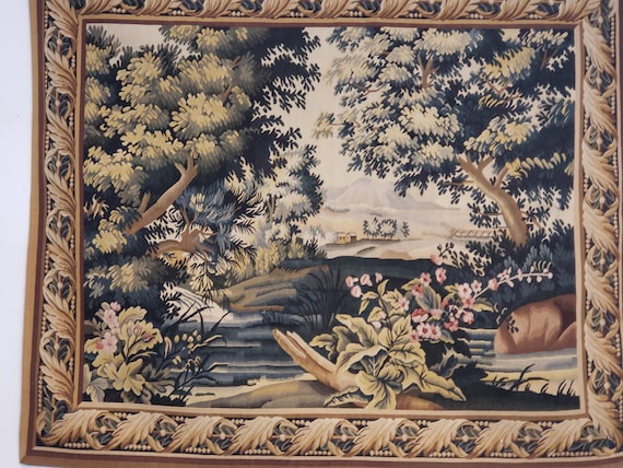 French tapestry wall hanging Aubusson flat wove rug Savanery rug Flemish carpet wool Aubusson rug European tapestry 5'×7' English tapestry
