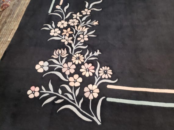 Chinese Art Deco Peking rug  90 line wool hand knotted  rug Aubusson Chinese rug size 8'×11' oriental rug  black&beige Chinese rug