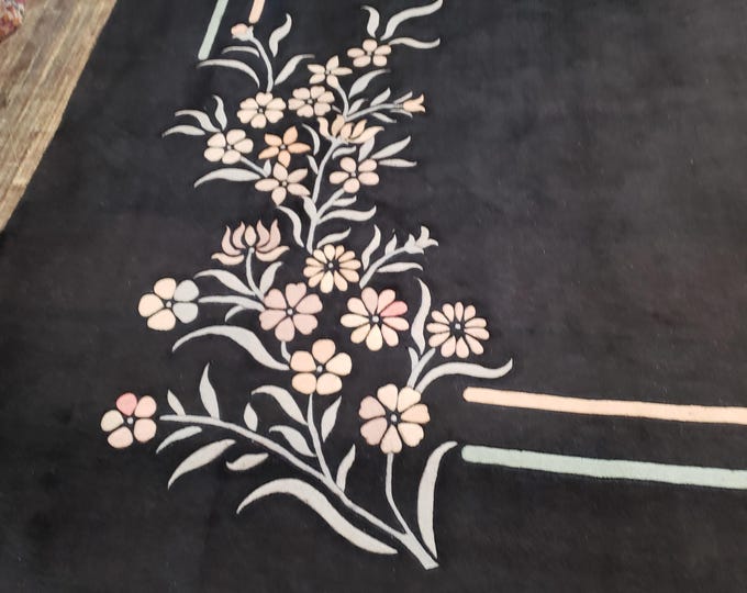 Chinese Art Deco Peking rug  90 line wool hand knotted  rug Aubusson Chinese rug size 8'×11' oriental rug  black&beige Chinese rug