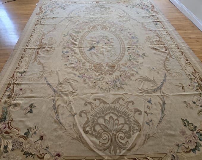 Aubusson rugs  french Aubusson flat wove rug Savanery rug Flemish carpet wool Aubusson rug European rugs,Needlepoint Aubusson 10'×14'
