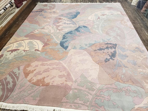 Chinese Art Deco Peking rug 120 line wool hand knotted rug Aubusson Chinese rug size 8'6"×11'6" oriental rug rainbow colors pink Chinese rug