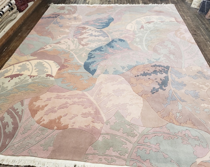 Chinese Art Deco Peking rug 120 line wool hand knotted rug Aubusson Chinese rug size 8'6"×11'6" oriental rug rainbow colors pink Chinese rug