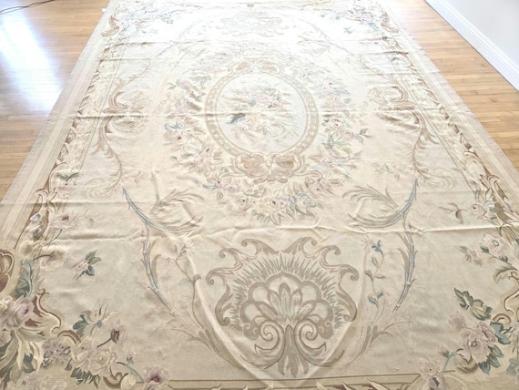 Aubusson rugs  french Aubusson flat wove rug Savanery rug Flemish carpet wool Aubusson rug European rugs,Needlepoint Aubusson 10'×14'