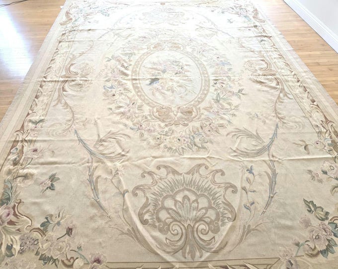 Aubusson rugs  french Aubusson flat wove rug Savanery rug Flemish carpet wool Aubusson rug European rugs,Needlepoint Aubusson 10'×14'