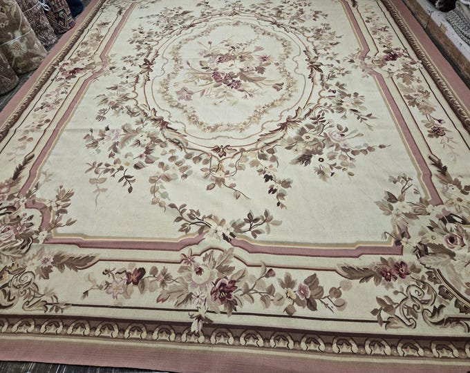 Aubusson rugs  french Aubusson flat wove rug Savanery rug Flemish carpet wool Aubusson rug European rugs,Needlepoint red  Aubusson 9'×12'