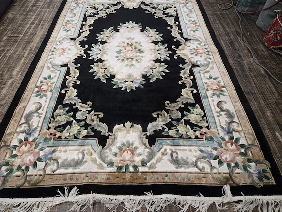 Chinese Art Deco Peking rug  90 line silk hand knotted  rug Aubusson Chinese rug size 5'×8' oriental rug  black&beige Chinese rug