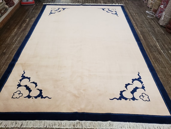 Art Deco  Chinese rug Peking rug  90 line wool hand knotted blue rug excellent quality wool vintage rug  oriental rug size 6'6"×9'7"