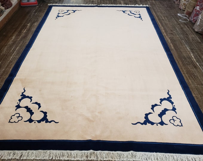 Art Deco  Chinese rug Peking rug  90 line wool hand knotted blue rug excellent quality wool vintage rug  oriental rug size 6'6"×9'7"