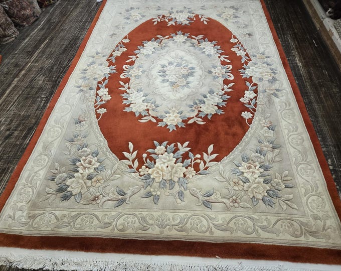 Chinese Art Deco Peking rug  90 line wool hand knotted excellent quality wool vintage Chinese rug size 6'×9' oriental rug red Aubusson rug