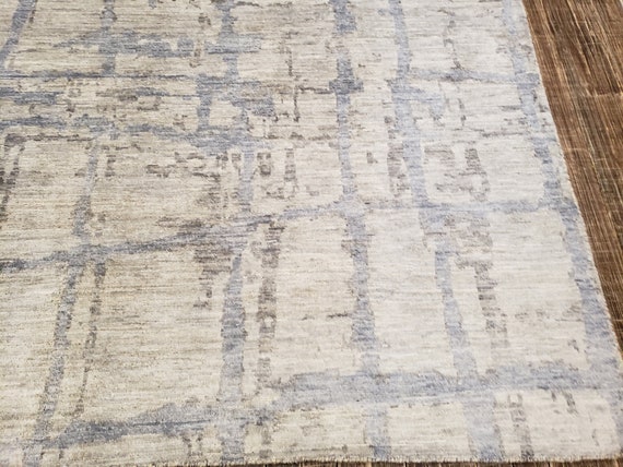 Modern hand knotted rug tribal rug geometric wool rug colorful rug Transitional rug Moroccan rug oushak rug Natural dyes rug 5'×8'