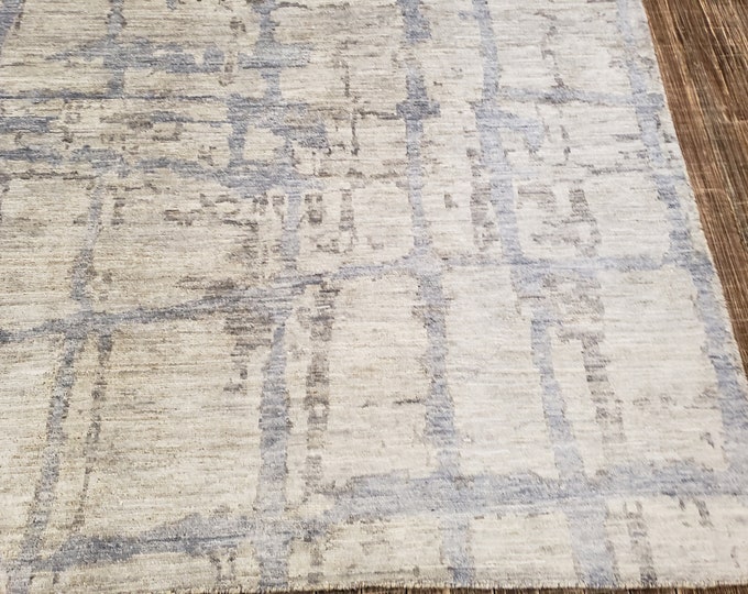 Modern hand knotted rug tribal rug geometric wool rug colorful rug Transitional rug Moroccan rug oushak rug Natural dyes rug 5'×8'