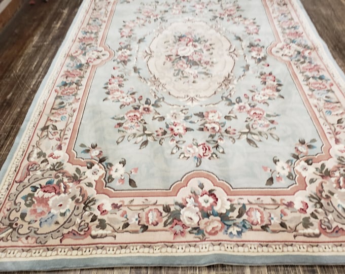 Chinese Art Deco Peking Rug Aubusson Chinese rug wool Chinese rug Peking rug green rug wool Chinese rug red savonnerie carpet 5'10"×8'8"