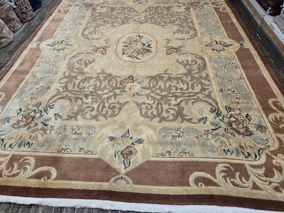 Art Deco  Chinese rug Peking rug  90 line wool hand knotted   rug excellent quality wool vintage Aubusson Design size 8'×10'