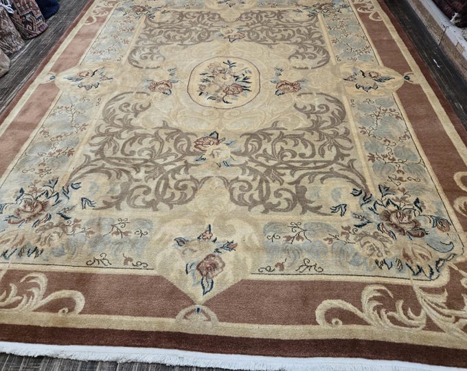 Art Deco  Chinese rug Peking rug  90 line wool hand knotted   rug excellent quality wool vintage Aubusson Design size 8'×10'