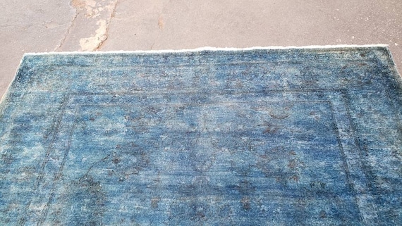 Over dye modern blue rug vintage distress rug oushak rug hand woven blue jeans