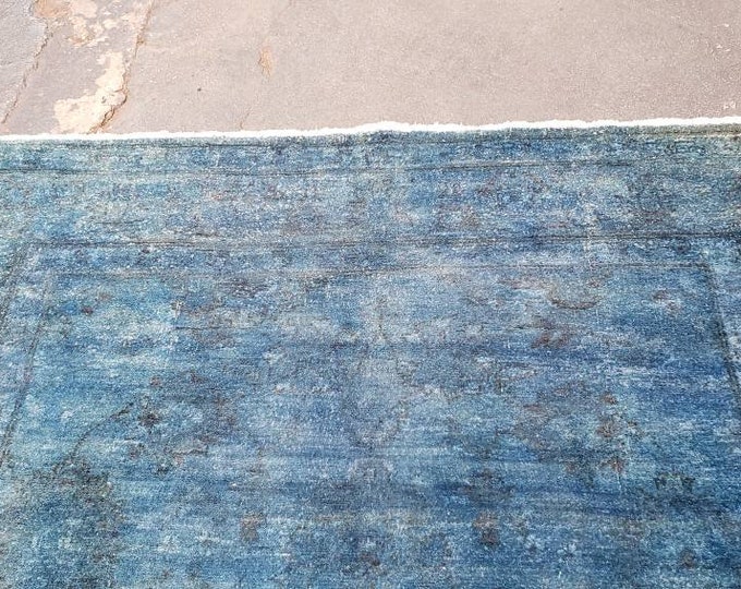 Over dye modern blue rug vintage distress rug oushak rug hand woven blue jeans