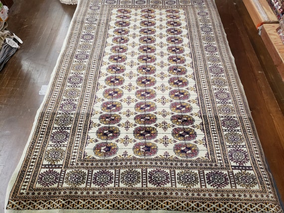 Pakistani Bokhara wool rug Tribal rug Modern rug sea foam green rug Geometric wool rug Turkish rug hand knotted Bokhara Turkmen rug size 4×6