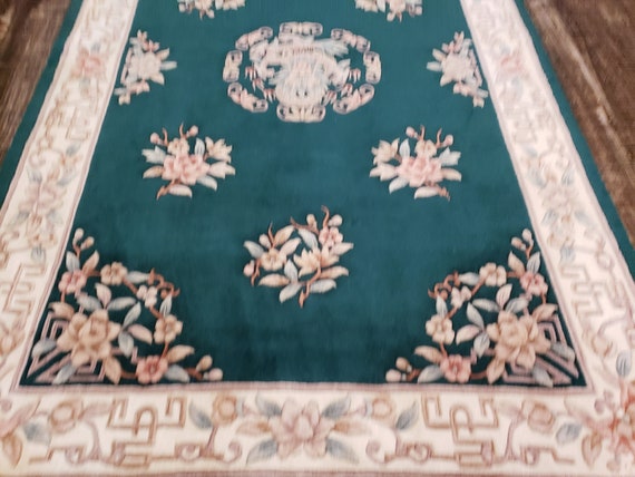 Chinese Art Deco Peking rug  90 line wool hand knotted excellent quality wool vintage rug size 5'×8' oriental rug  forest green Dragon rug