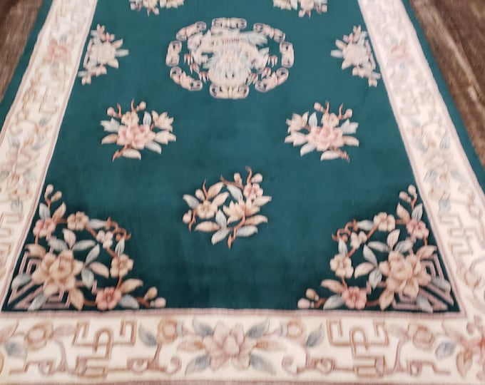 Chinese Art Deco Peking rug  90 line wool hand knotted excellent quality wool vintage rug size 5'×8' oriental rug  forest green Dragon rug