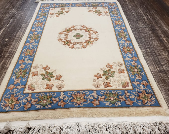 Chinese Art Deco Peking rug  90 line wool hand knotted excellent quality wool vintage Chinese rug size 4'×6' oriental rug pink&beige