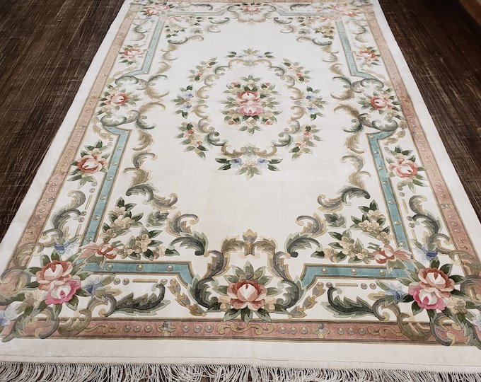 Chinese Art Deco Peking rug  90 line silk hand knotted  rug Aubusson Chinese rug size 5'×8' oriental rug  lightgreen&beige Chinese rug