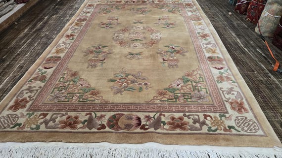 Chinese Art Deco Peking rug 90 line wool hand knotted  rug Aubusson Chinese rug size 6'×9' oriental rug  multi colors  vintage Chinese rug