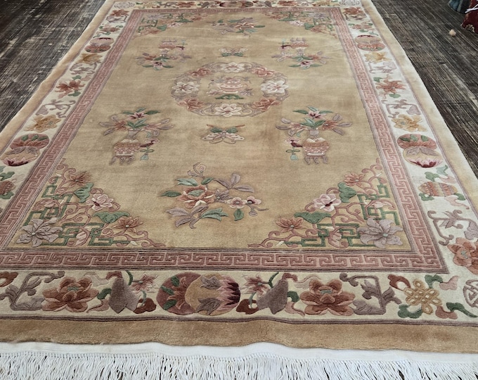 Chinese Art Deco Peking rug  90 line wool hand knotted  rug Aubusson Chinese rug size 6'×9' oriental rug  multi colors Chinese rug #467