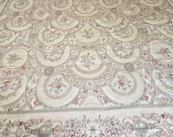 Hand Woven Aubusson Rug, European, Needlepoint, Floral Savanery Design, 10'x14'