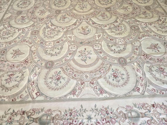 Aubusson rugs  french Aubusson flat wove rug Savanery rug Flemish carpet wool Aubusson rug European rugs,Needlepoint Aubusson 10'×14'
