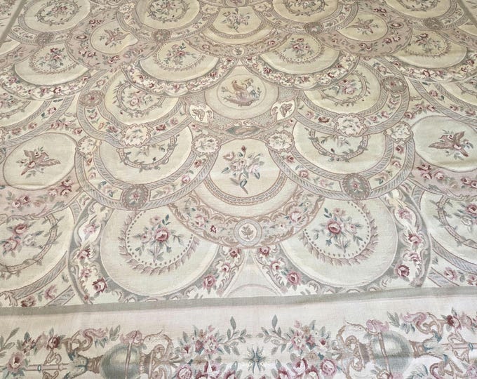 Aubusson rugs  french Aubusson flat wove rug Savanery rug Flemish carpet wool Aubusson rug European rugs,Needlepoint Aubusson 10'×14'