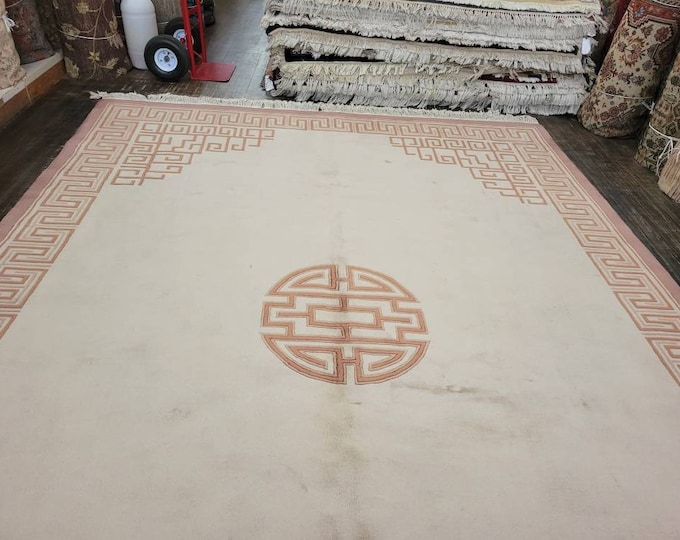 Chinese Art Deco Peking rug  90 line wool hand knotted excellent quality wool vintage rug oriental rug size 8'×11' long life design