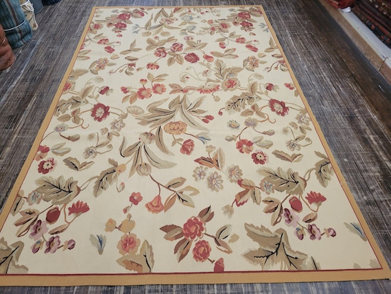 Aubusson rugs  french Aubusson flat wove rug Savanery rug Flemish carpet wool Aubusson rug European rugs,Needlepoint rug English rugs 6'×9'