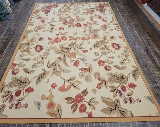 Aubusson rugs  french Aubusson flat wove rug Savanery rug Flemish carpet wool Aubusson rug European rugs,Needlepoint rug English rugs 6'×9'