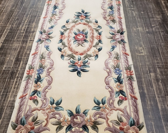 Chinese Art Deco runner Peking rug  90 line wool hand knotted  rug Aubusson Chinese rug size 2'6"×12'1" oriental rug beje Chinese rug