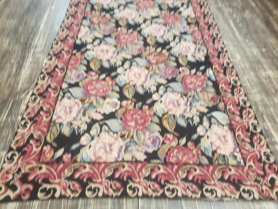 Aubusson rugs  french Aubusson flat wove rug Savanery rug Flemish carpet wool Aubusson rug European rugs,Needlepoint black Aubusson 4'×6'