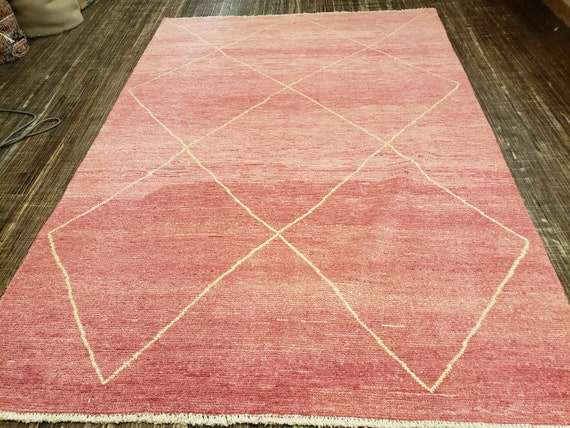 Modern hand knotted rug tribal rug geometric wool rug colorful rug Transitional rug Moroccan rug oushak rug Natural dyes rug 5'9"×8'