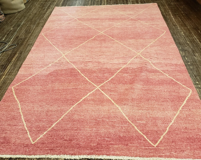 Modern hand knotted rug tribal rug geometric wool rug colorful rug Transitional rug Moroccan rug oushak rug Natural dyes rug 5'9"×8'