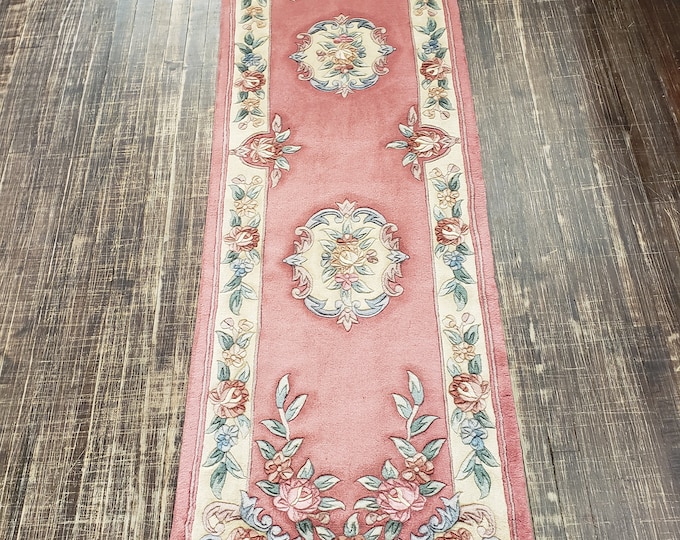 Chinese Art Deco Peking rug   runner wool hand knotted  rug excellent quality wool New rug size 2'3"×7'1"  oriental rug pink Chinese rug