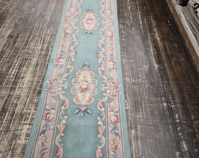 Chinese Art Deco Peking rug Chinese runner 90 line wool hand knotted  rug wool Chinese green rug size 2'3"×12' oriental rug Chinese rug 90 l
