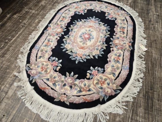 Chinese Art Deco Peking rug  90 line wool hand knotted excellent quality wool oval Chinese rug  size 4'×6' oriental rug black&beige