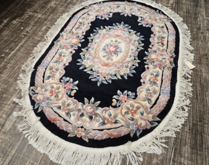 Chinese Art Deco Peking rug  90 line wool hand knotted excellent quality wool oval Chinese rug  size 4'×6' oriental rug black&beige