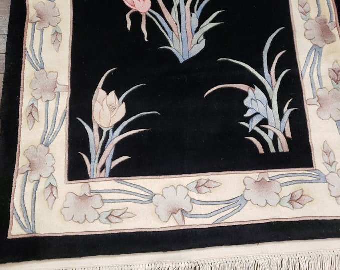 Chinese Art Deco Peking rug  90 line wool hand knotted excellent quality wool vintage Chinese rug size 3'×5' oriental rug black&beige