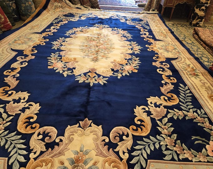 Chinese Art Deco Peking rug  90 line wool hand knotted  rug Aubusson Chinese rug size 12'×18' oriental rug peach&beige Chinese rug