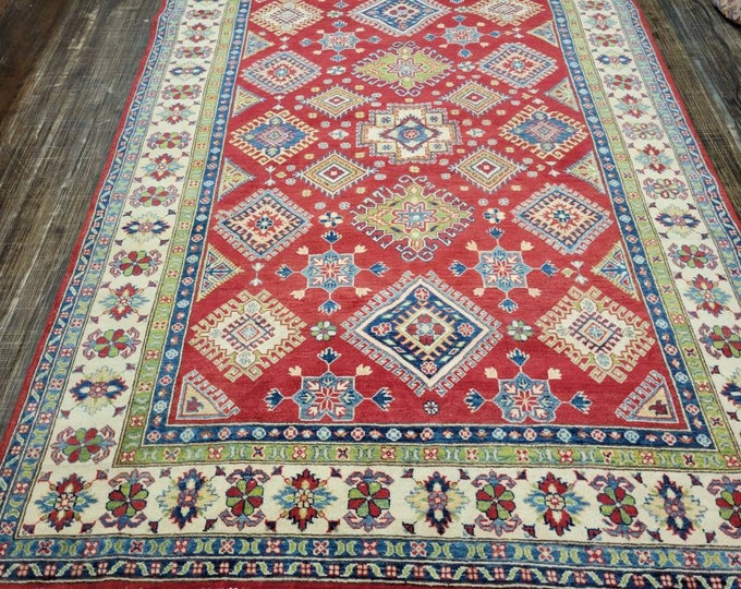Kazak rugs kazak oriental rugs super kazak rug Afgan kazak  caucasian rugs Pakistani kazak  tribal rugs hand knotted kazak rug size 5'×7'9"