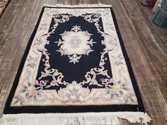 Vintage Peking Rug: 4x6 Ft, Hand-knotted Wool, Art Deco Floral - Etsy