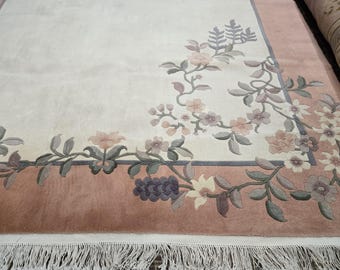 Vintage Chinese Peking Rug, Floral Aubusson Style (8x11 ft)