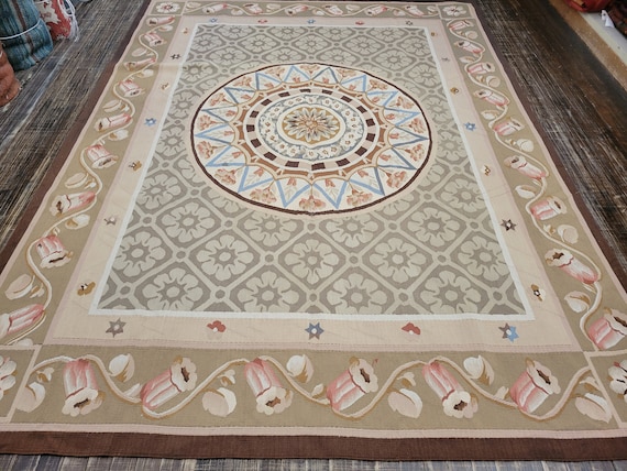 Aubusson rugs  french Aubusson flat wove rug Savanery rug Flemish carpet wool Aubusson rug European rugs,Needlepoint rug English rugs 6'×9'